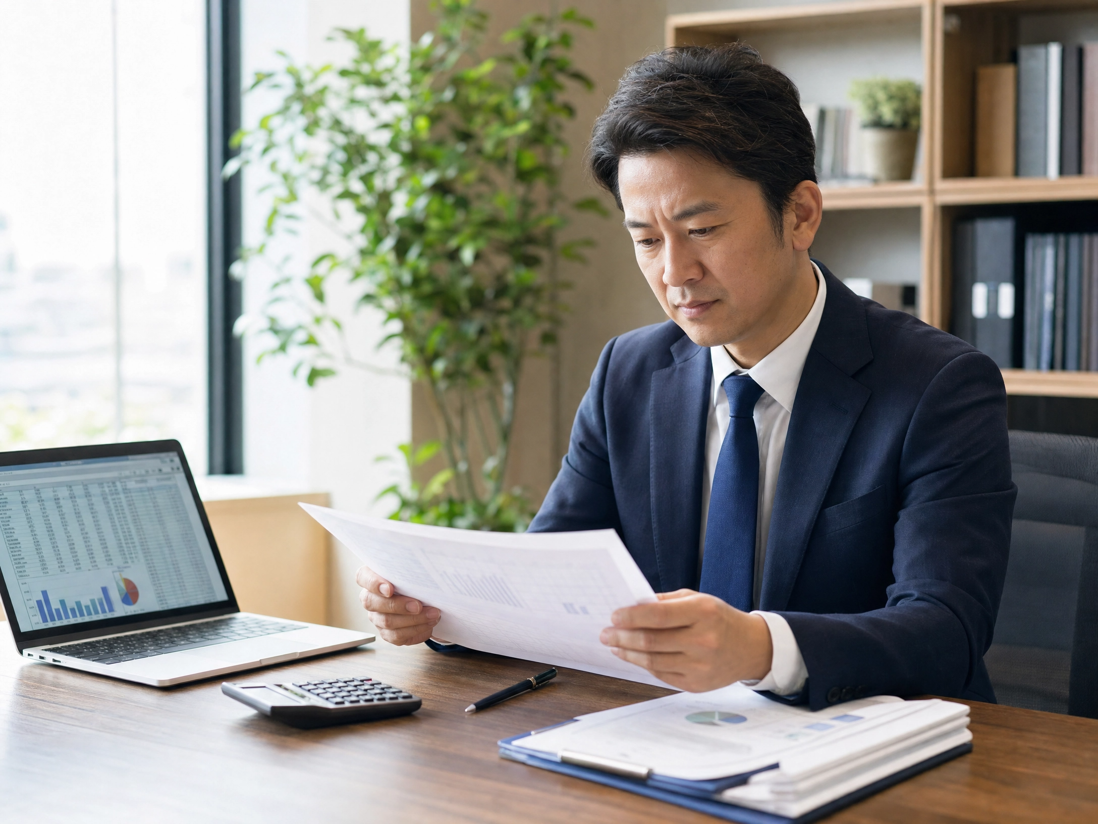 非上場株式の配当にかかる税金を確認するビジネスマン