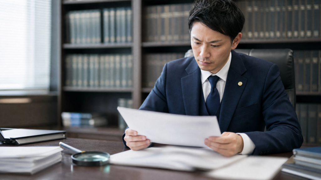法律事務所で書類を精査する弁護士