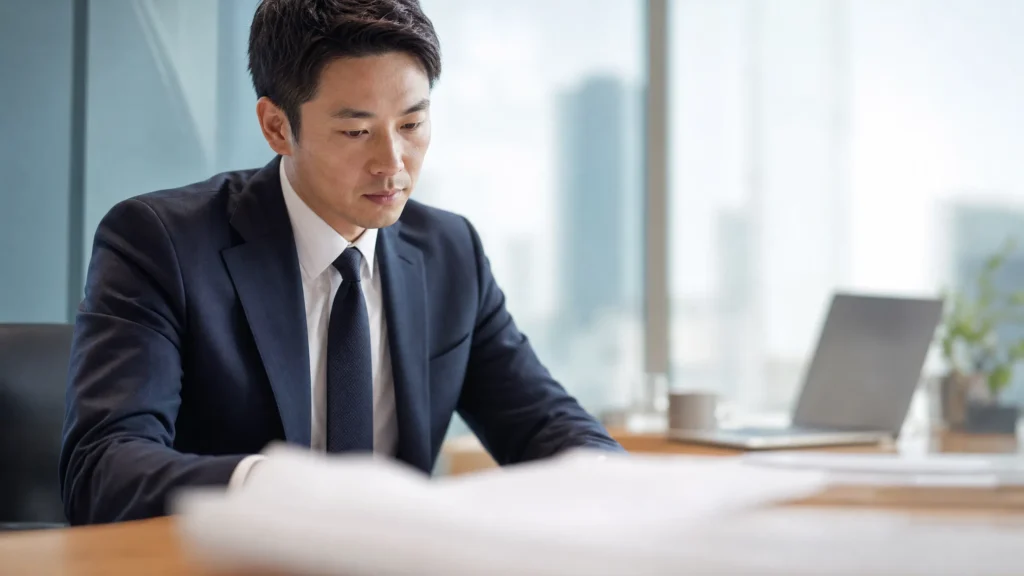 名義株について書類を確認するビジネスパーソン